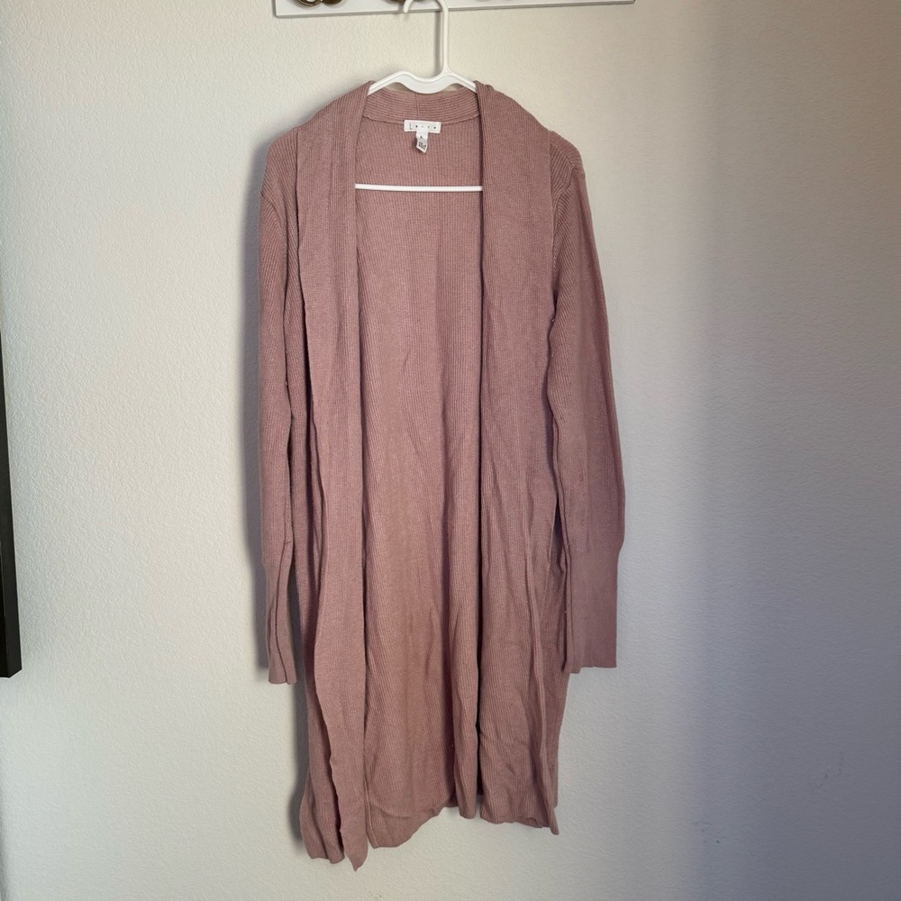 Leith Open-Front Long Cardigan Sweater - Dusty Mauve